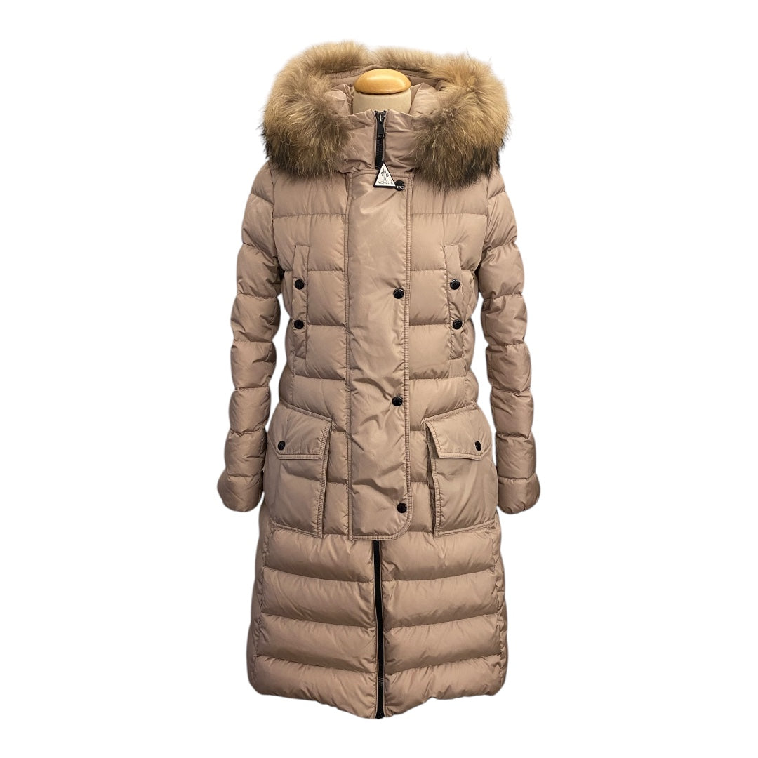 MONCLER Hooded Shearling Long Down Jacket Size 2