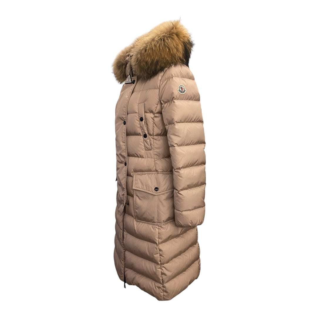 MONCLER Hooded Shearling Long Down Jacket Size 2