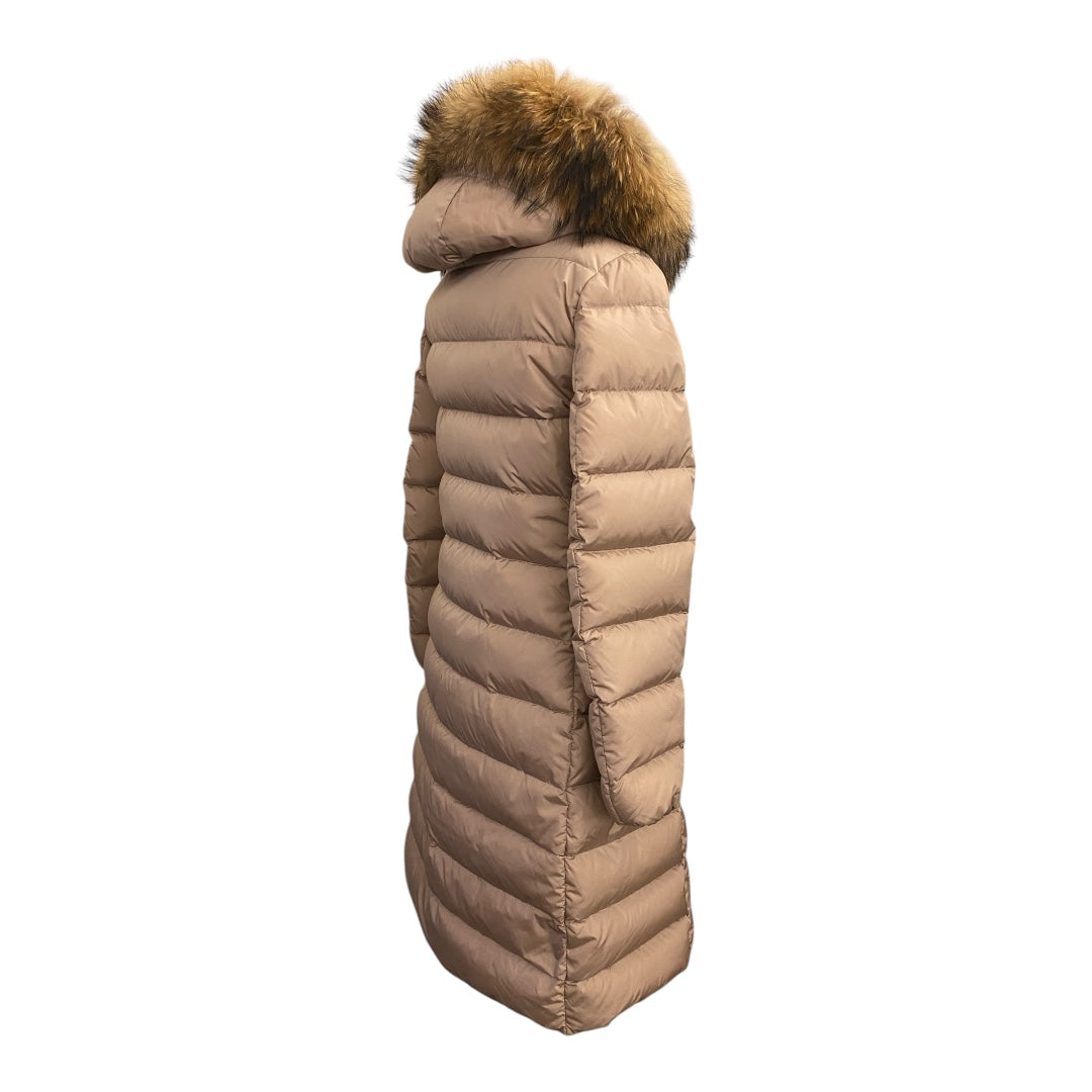 MONCLER Hooded Shearling Long Down Jacket Size 2