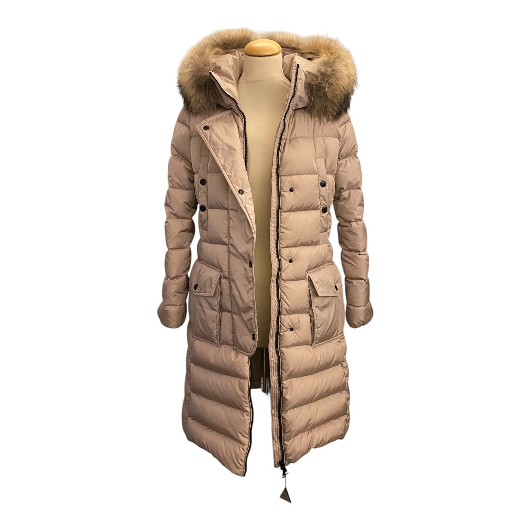 MONCLER Hooded Shearling Long Down Jacket Size 2