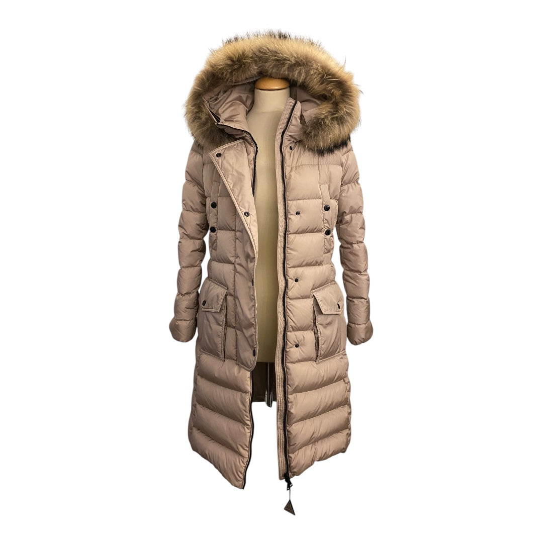 MONCLER Hooded Shearling Long Down Jacket Size 2