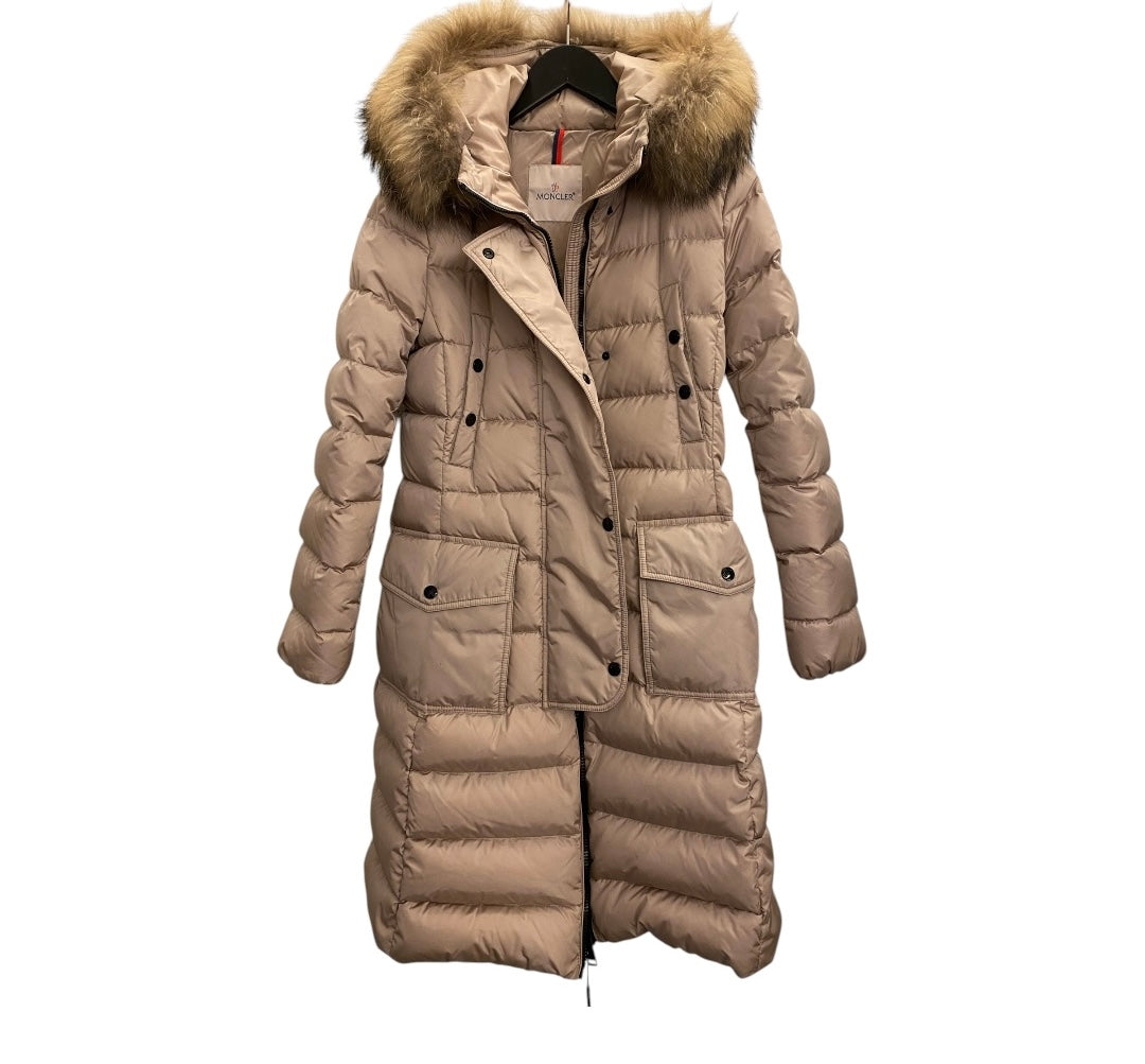 MONCLER Hooded Shearling Long Down Jacket Size 2