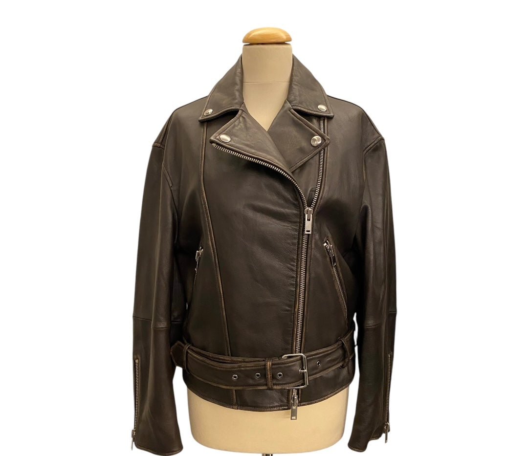 WEEKEND MAX MARA Leather Biker Jacket Size It 40