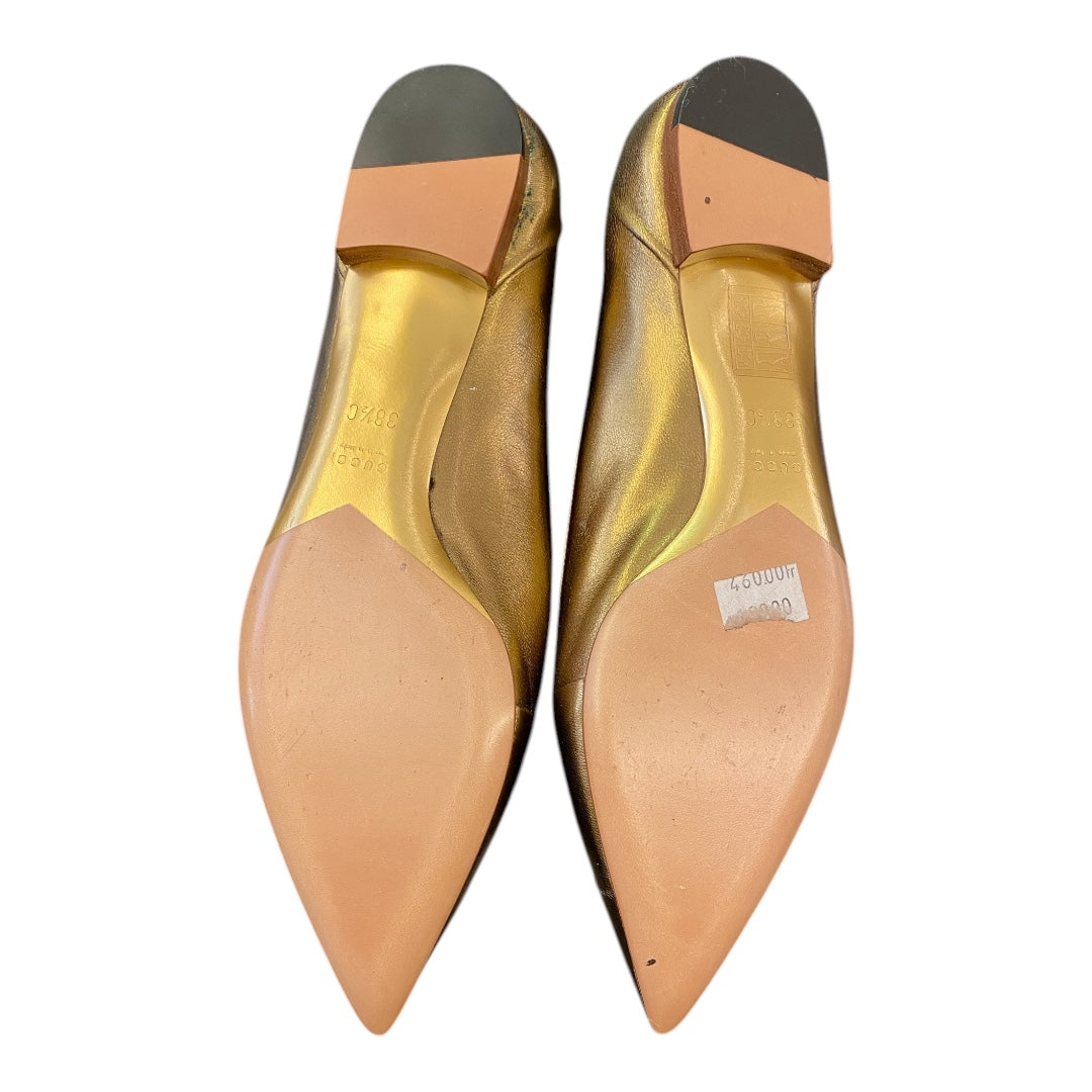 GUCCI Gold Leather Pointed Toe Flats Size 38,5C