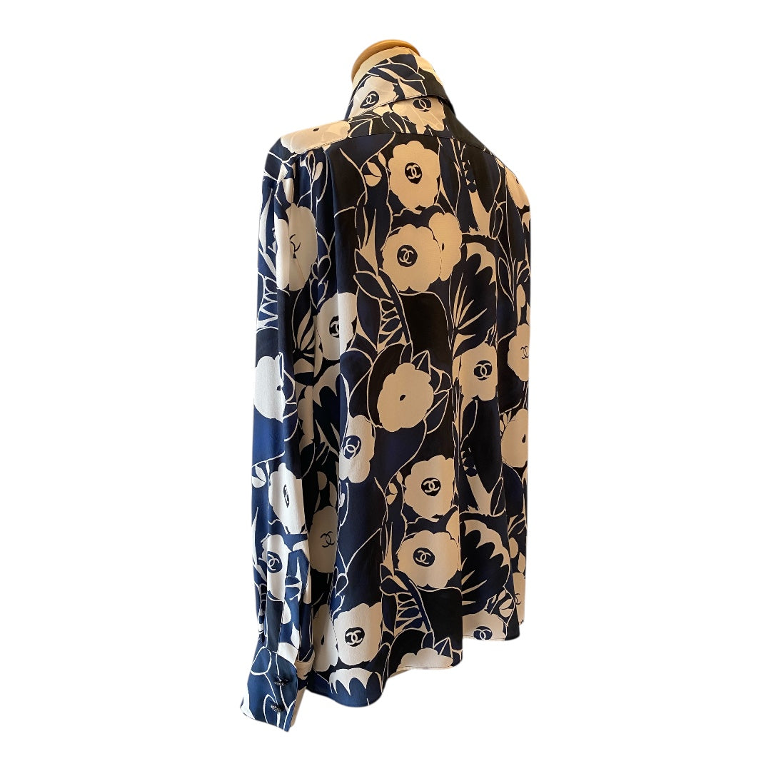 CHANEL 22B Camellia Pattern Blouse Size 40