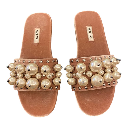 MIU MIU Velvet Flat Sandals Pink Size 40