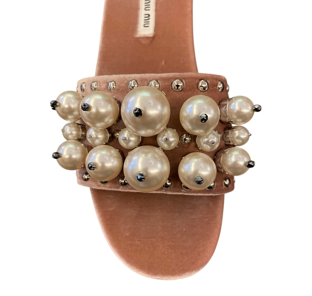MIU MIU Velvet Flat Sandals Pink Size 40