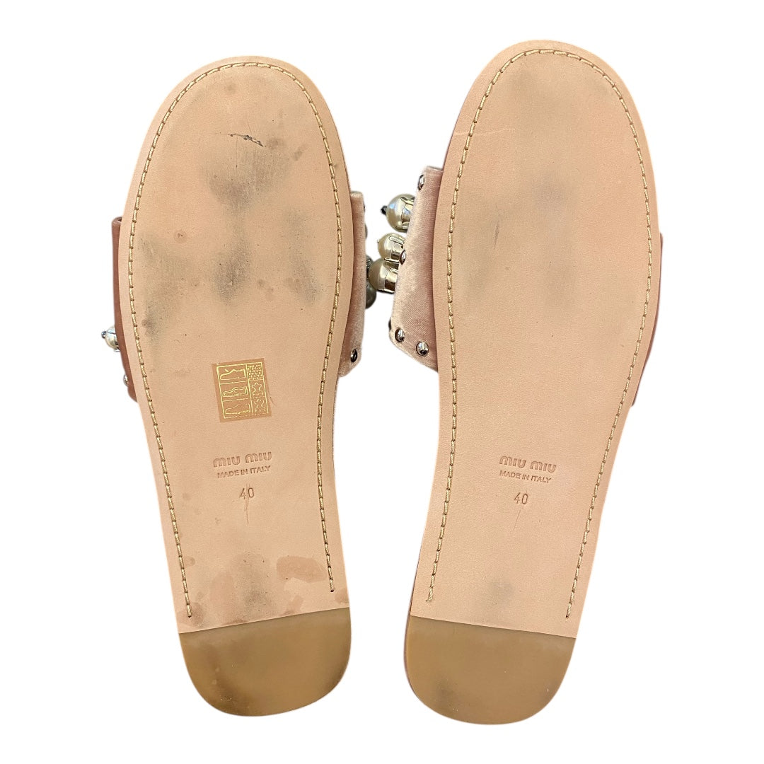 MIU MIU Velvet Flat Sandals Pink Size 40