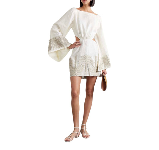 JOHANNA ORTIZ Embroidered Linen Dress Size 4