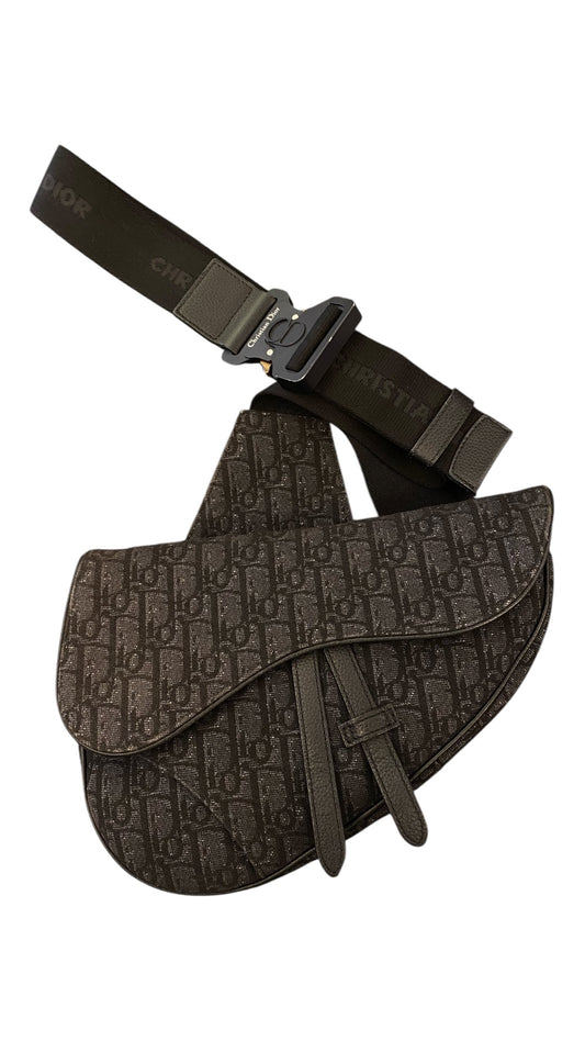 CHRISTIAN DIOR Black Oblique Jacquard Saddle Bag
