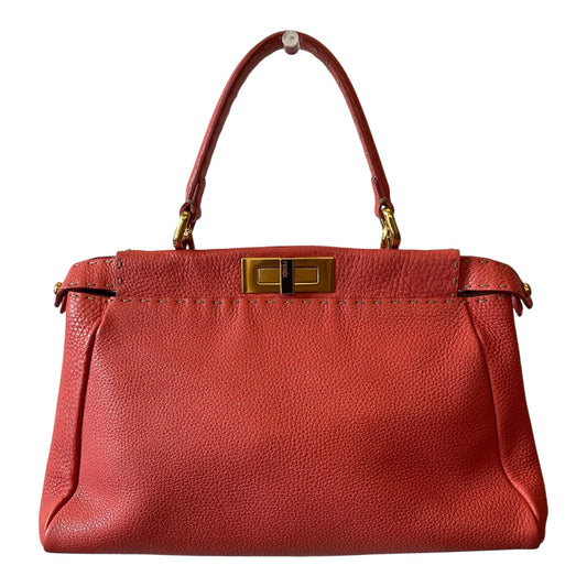 FENDI Coral Orange Peekaboo Top Handle Bag