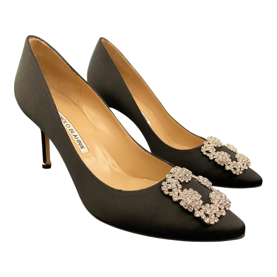 MANOLO BLAHNIK Hangisi 70 Crystal-Embellished Satin Pumps Size 38