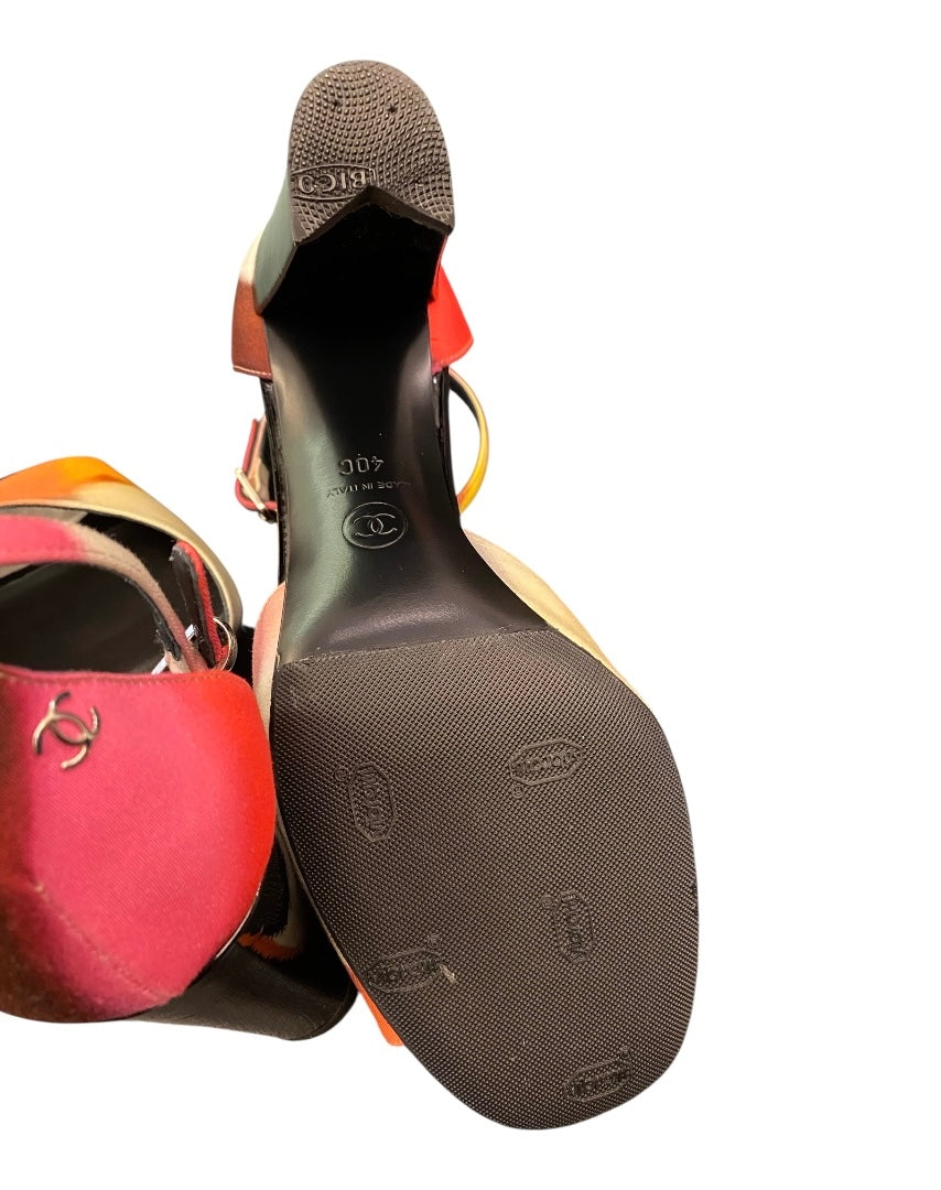 CHANEL Multicolor Printed Fabric Sandals Size 40 C