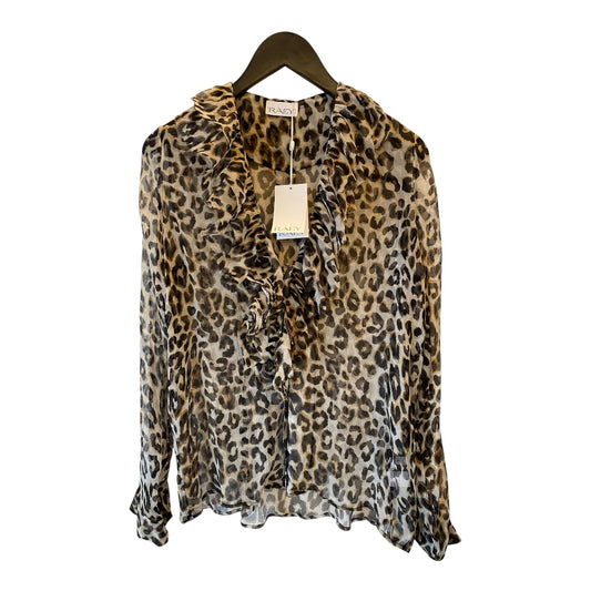 RAEY Leopard-Print Ruffle Silk Blouse Size S