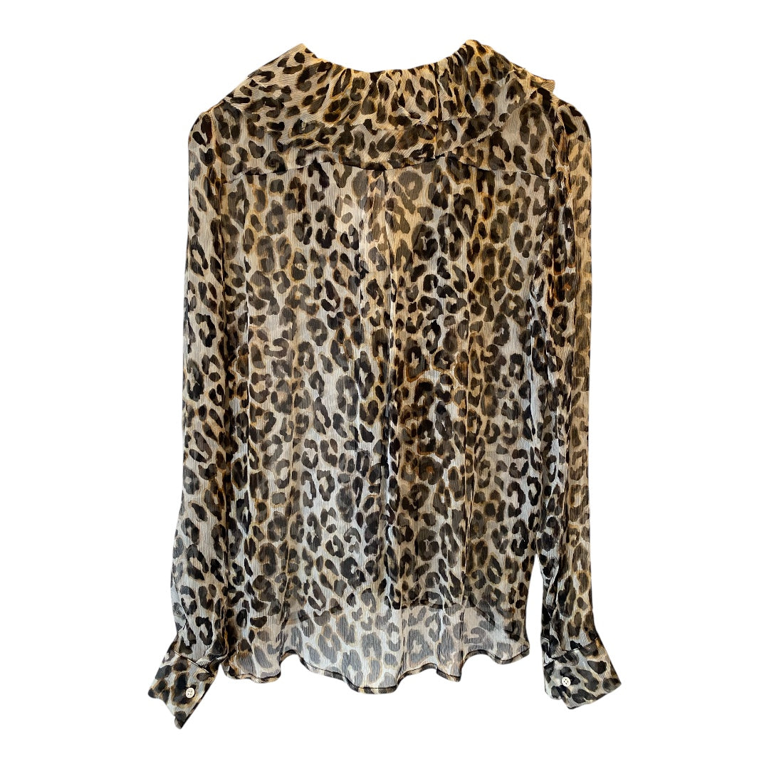 RAEY Leopard-Print Ruffle Silk Blouse Size S
