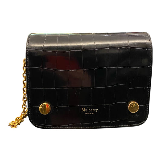 MULBERRY Small Clifton in Black Polished Embossed Croc Printed Leather
