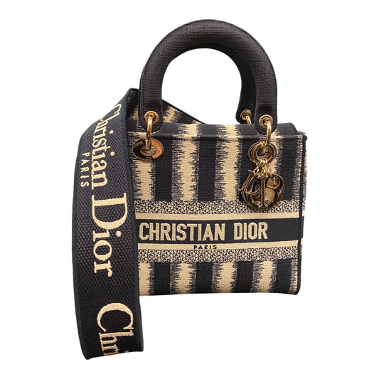 CHRISTIAN DIOR Canvas Medium D-Stripes Lady D-Lite in Blue