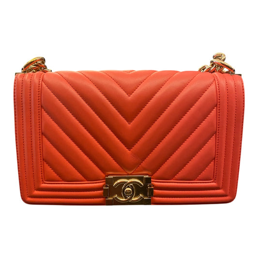 CHANEL Chevron Boy Medium Red Bag