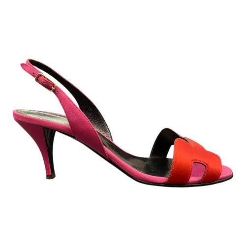 HERMÈS Night 70 Bicolor Fuchsia/Red Satin Sandals Size 38