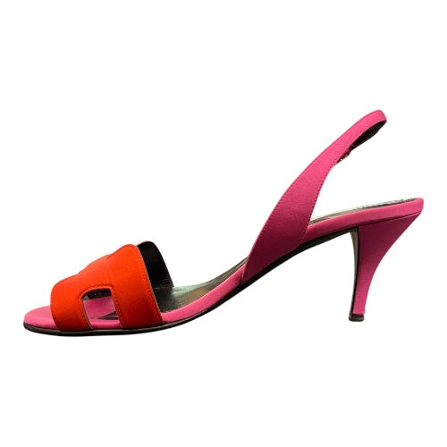 HERMÈS Night 70 Bicolor Fuchsia/Red Satin Sandals Size 38