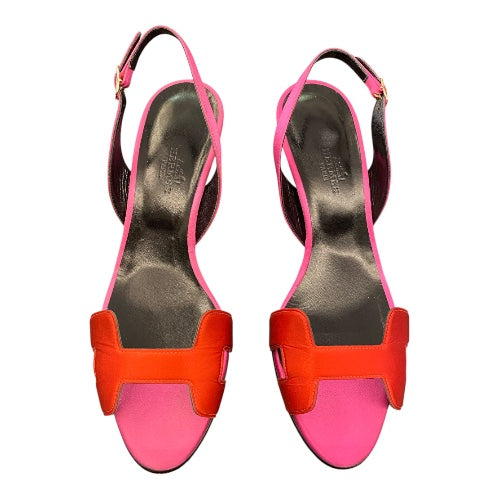 HERMÈS Night 70 Bicolor Fuchsia/Red Satin Sandals Size 38