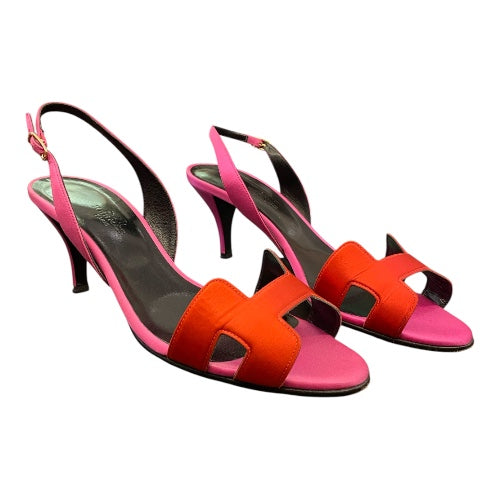 HERMÈS Night 70 Bicolor Fuchsia/Red Satin Sandals Size 38