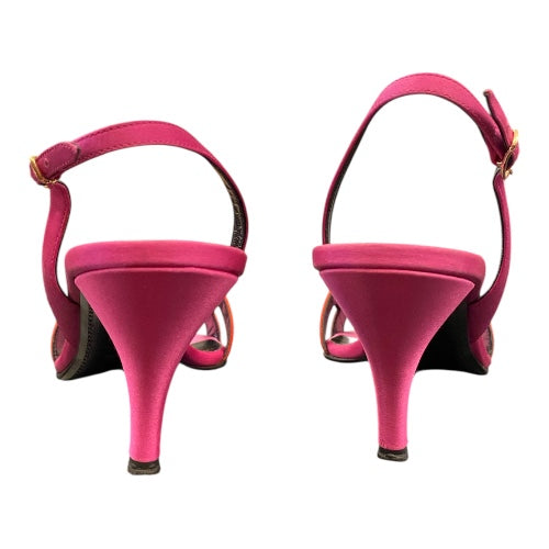 HERMÈS Night 70 Bicolor Fuchsia/Red Satin Sandals Size 38