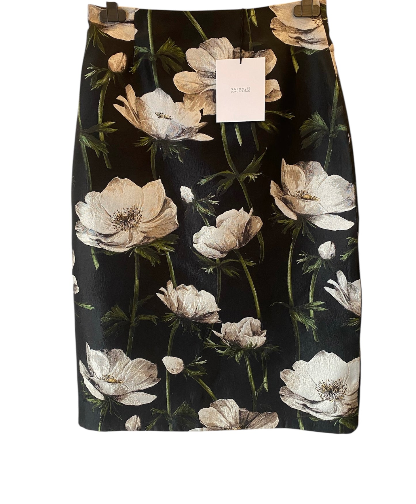 NATHALIE SCHUTERMAN Black Skirt with White Floral Size 40
