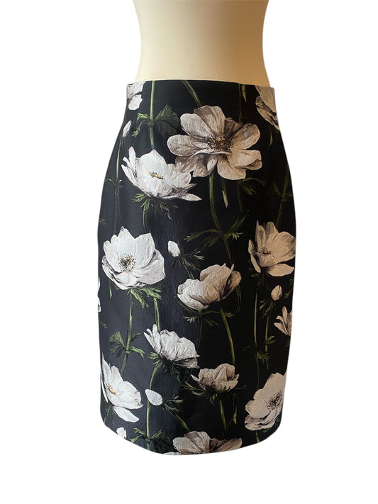 NATHALIE SCHUTERMAN Black Skirt with White Floral Size 40