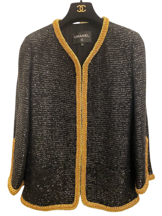 CHANEL Black and Gold Sequin Jacket Size Fr 36