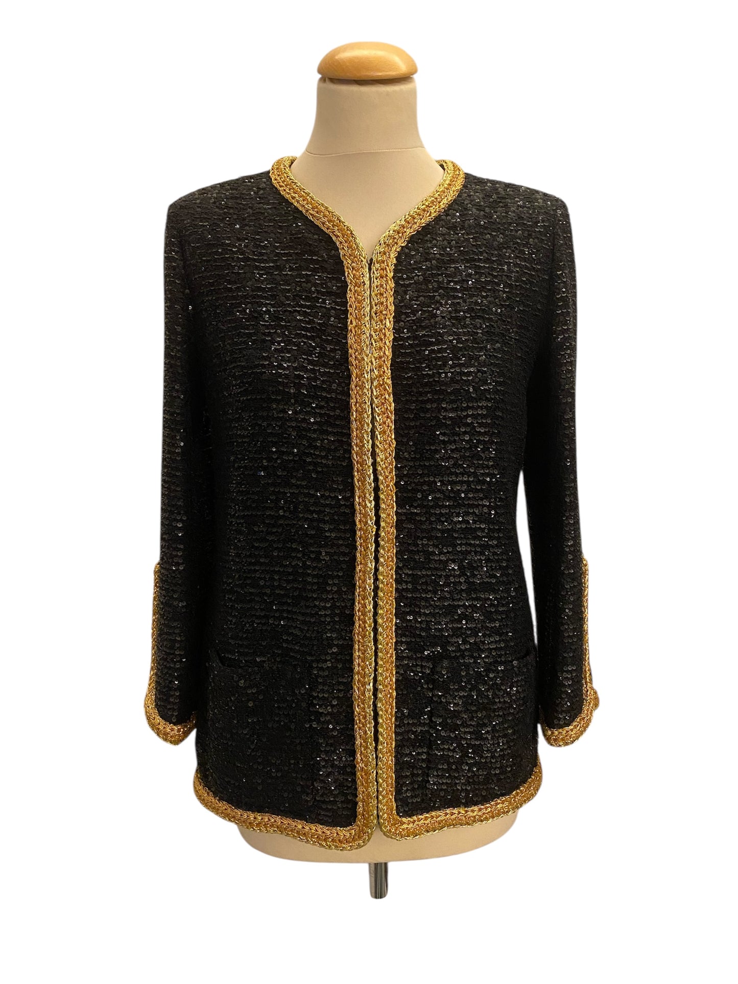 CHANEL Black and Gold Sequin Jacket Size Fr 36