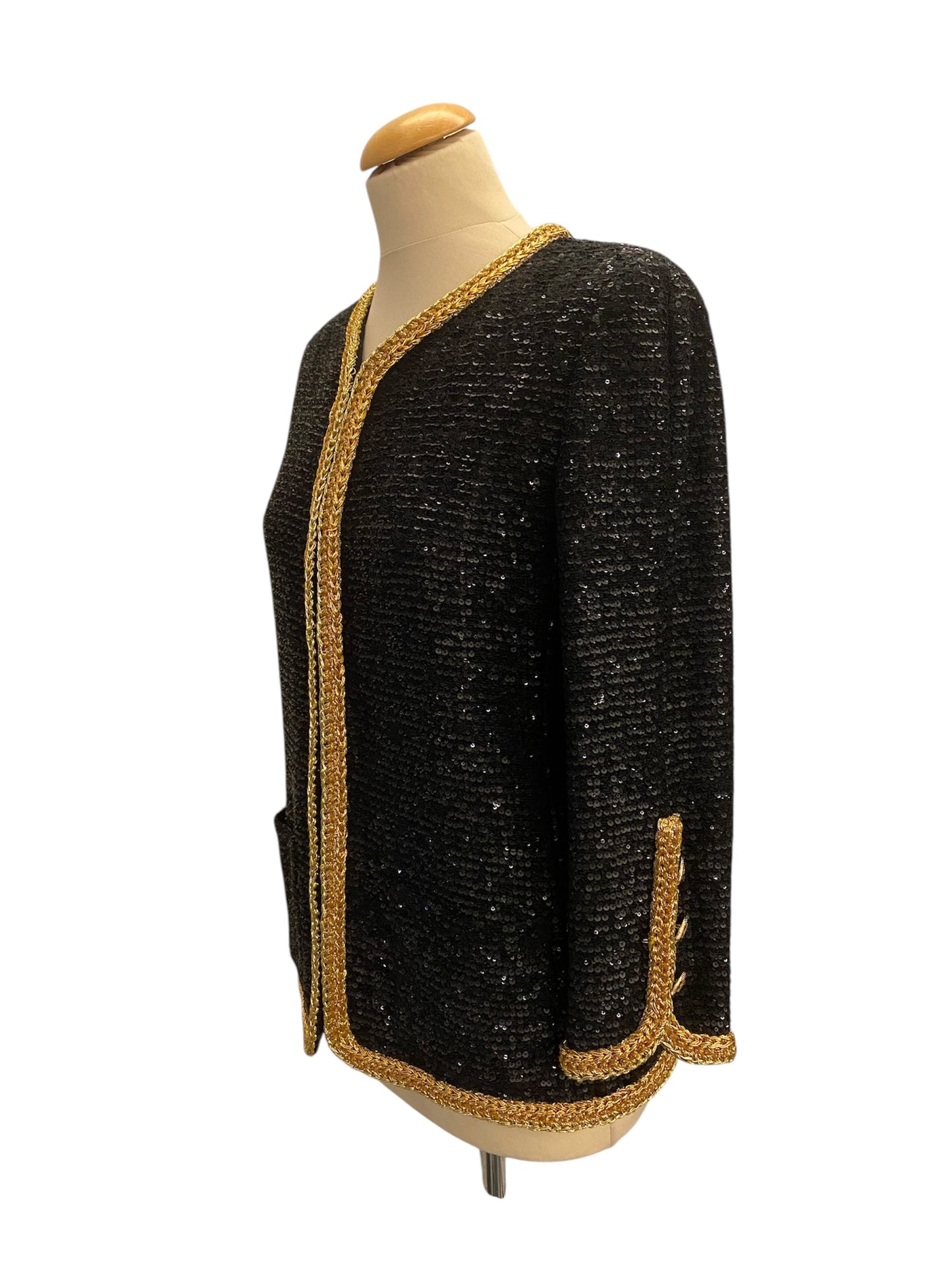 CHANEL Black and Gold Sequin Jacket Size Fr 36
