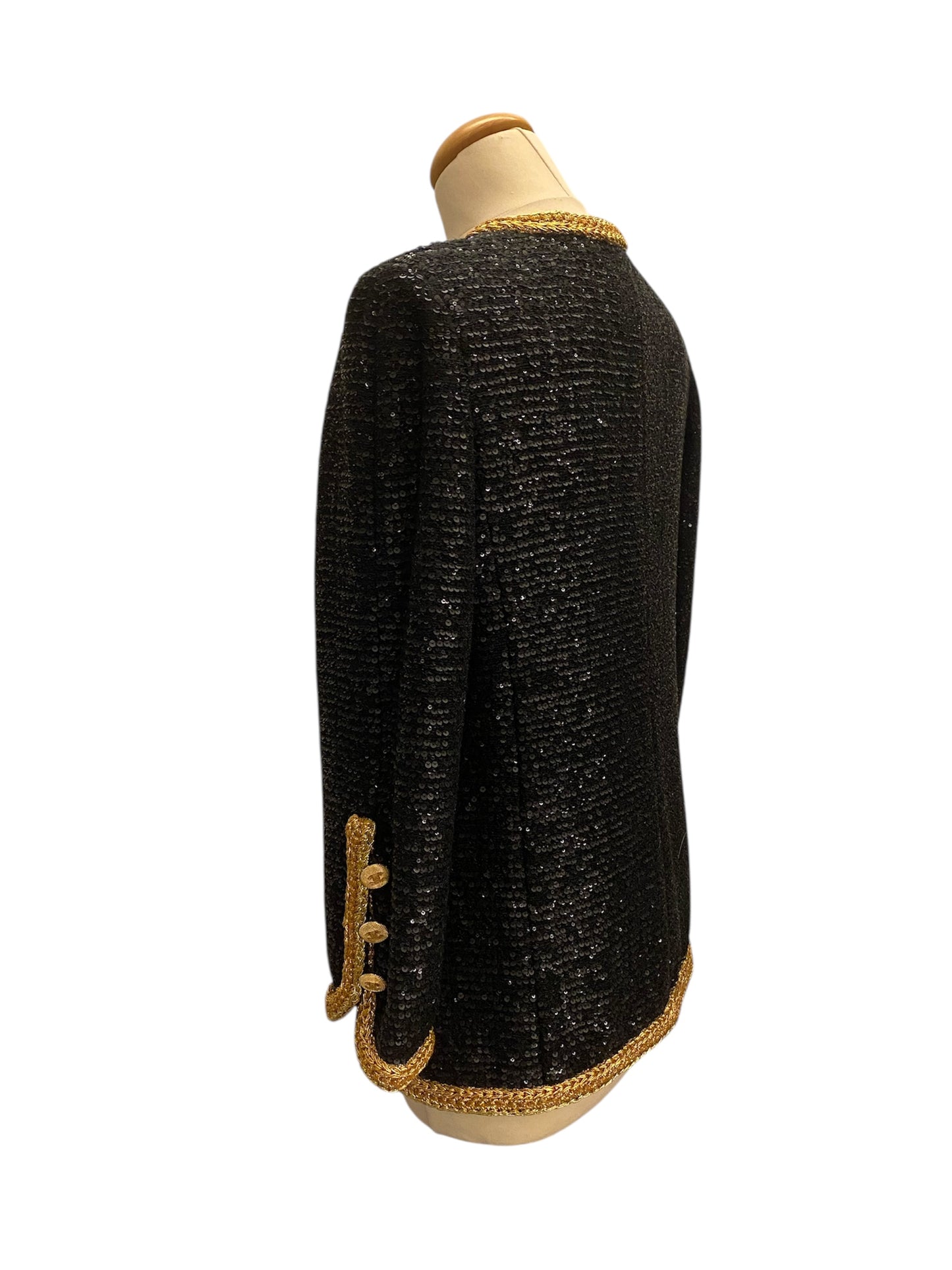CHANEL Black and Gold Sequin Jacket Size Fr 36