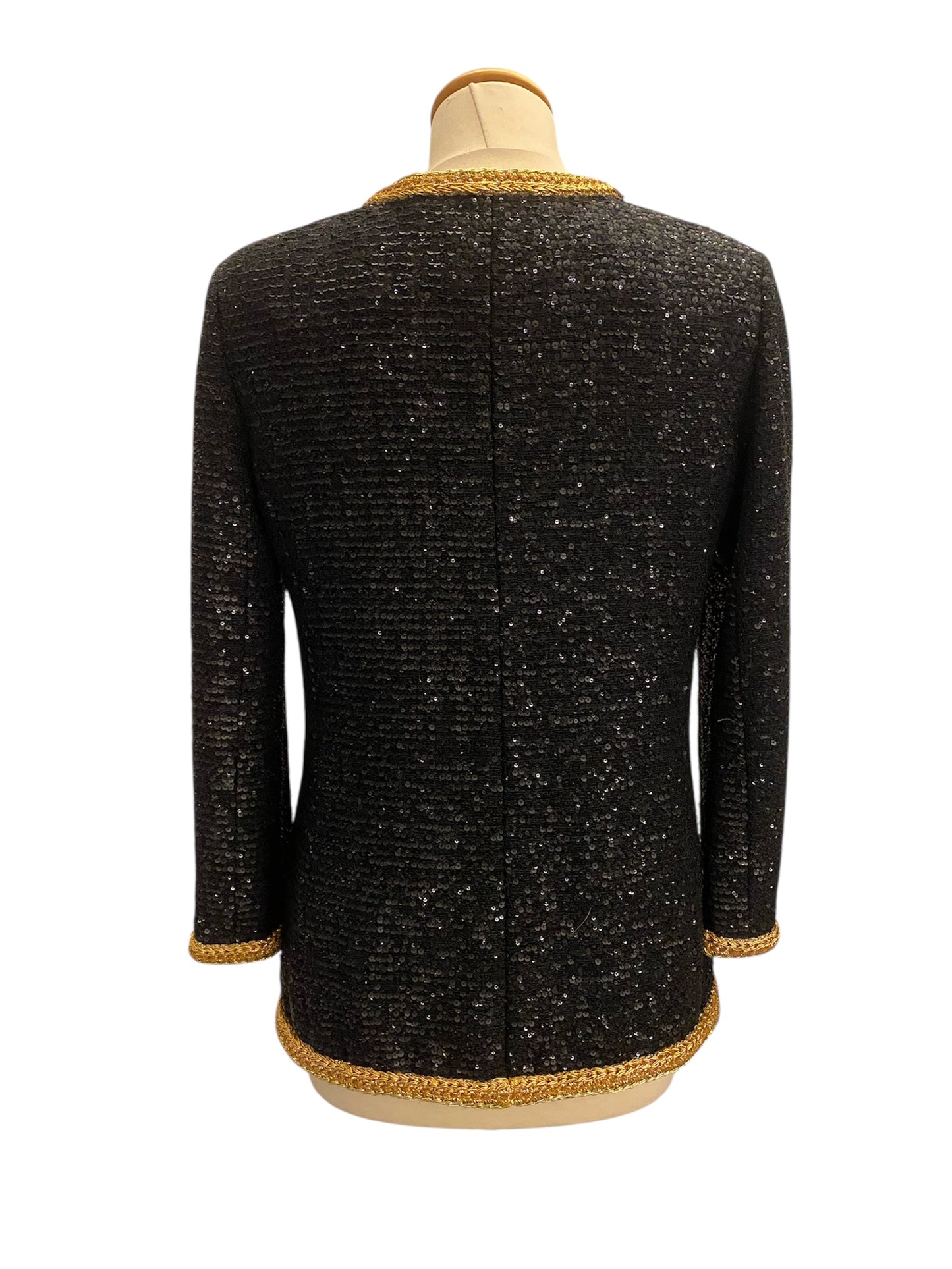 CHANEL Black and Gold Sequin Jacket Size Fr 36