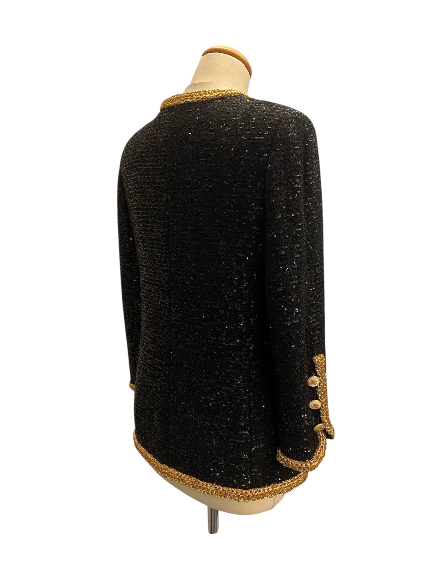 CHANEL Black and Gold Sequin Jacket Size Fr 36