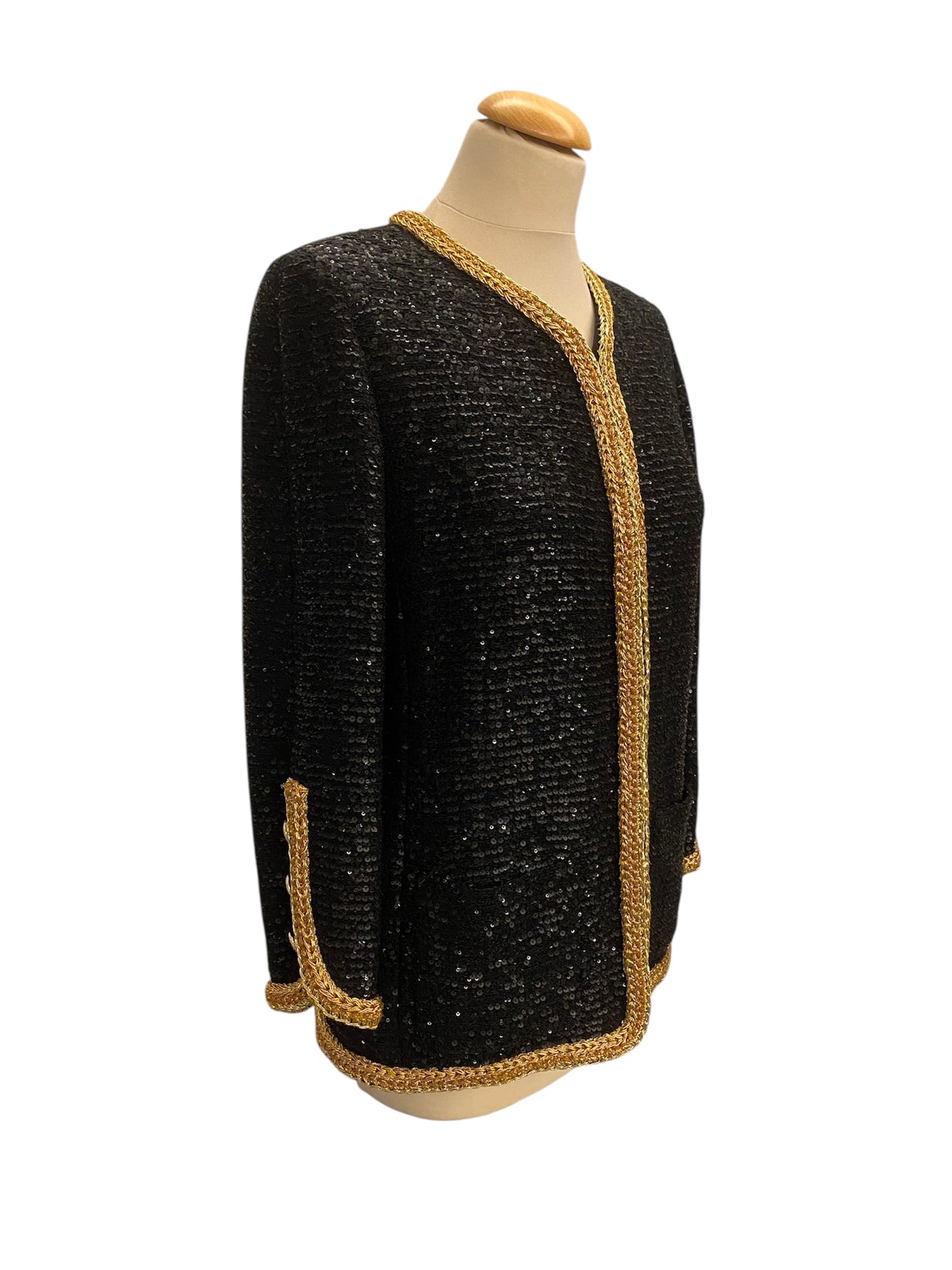 CHANEL Black and Gold Sequin Jacket Size Fr 36