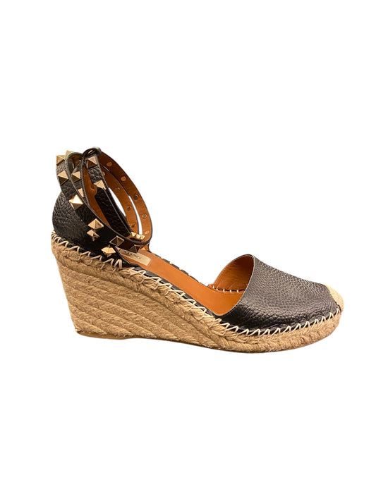 VALENTINO GARAVANI Double Leather Wedge Espadrilles Size 39