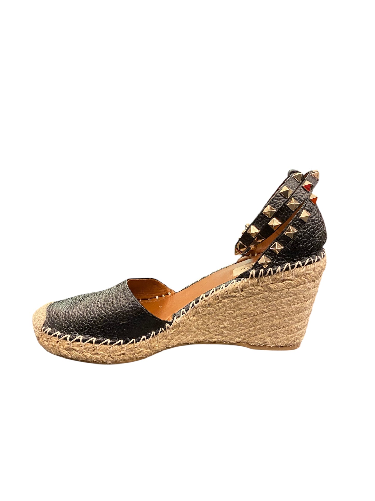 VALENTINO GARAVANI Double Leather Wedge Espadrilles Size 39