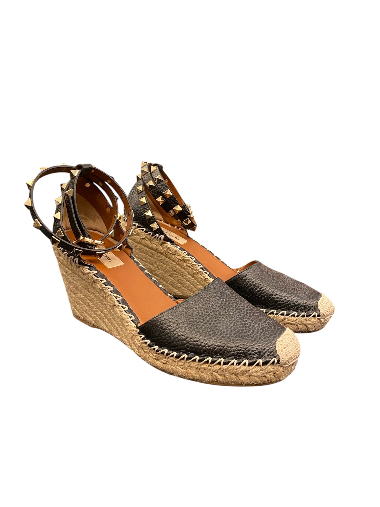 VALENTINO GARAVANI Double Leather Wedge Espadrilles Size 39