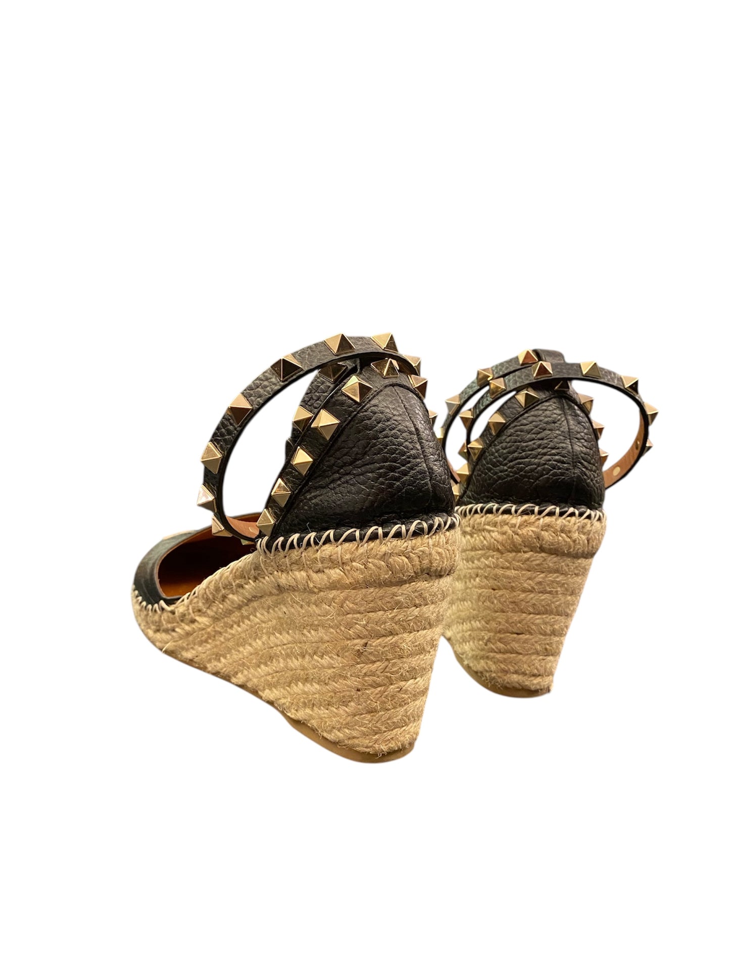 VALENTINO GARAVANI Double Leather Wedge Espadrilles Size 39