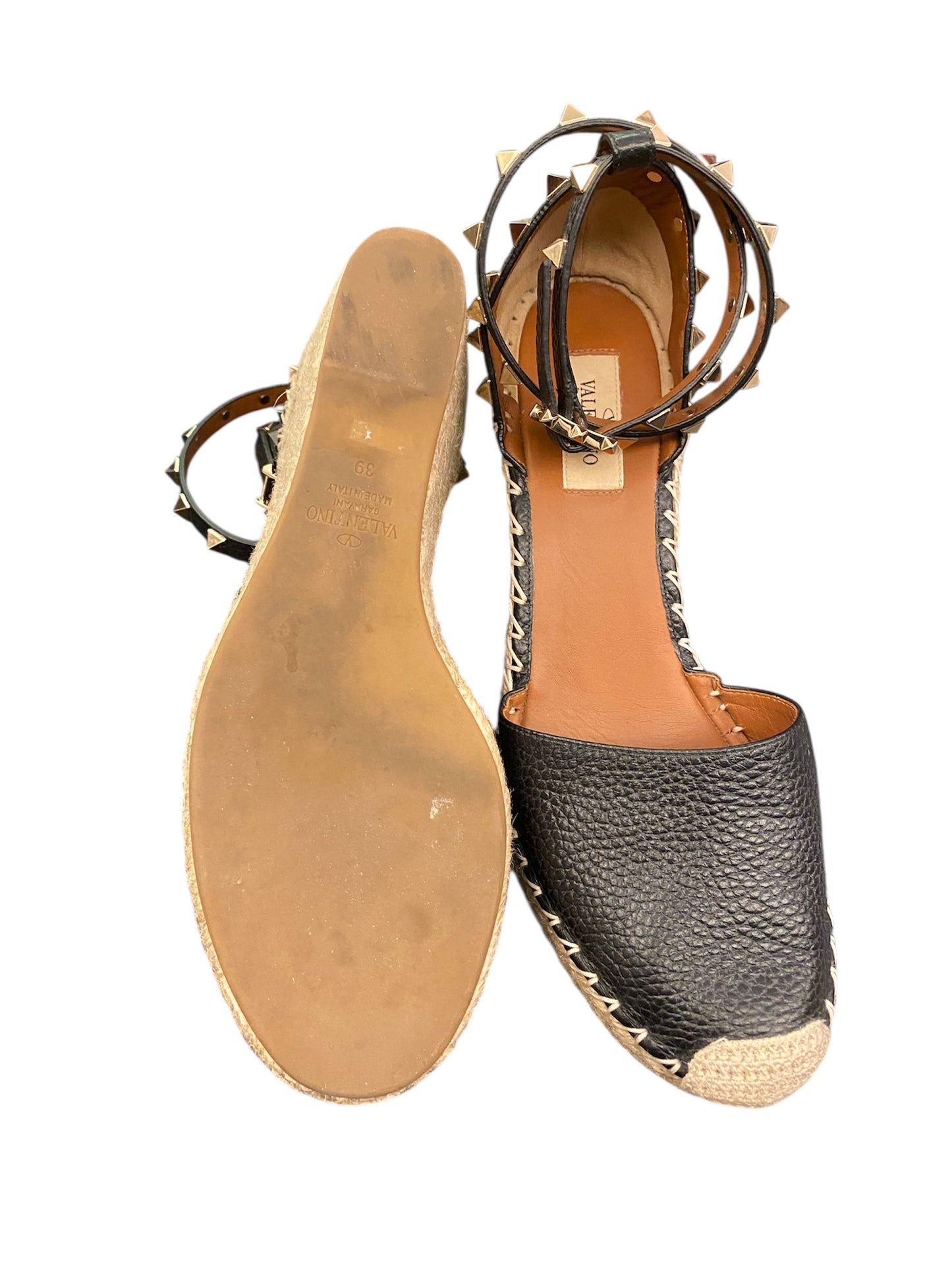 VALENTINO GARAVANI Double Leather Wedge Espadrilles Size 39