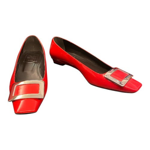 ROGER VIVIER Buckle Block Heel Pump Red Size 38,5