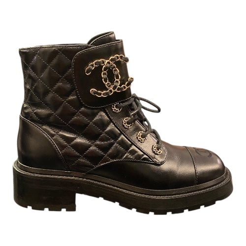 CHANEL Leather CC Chain Link Logo Boots Size 38,5