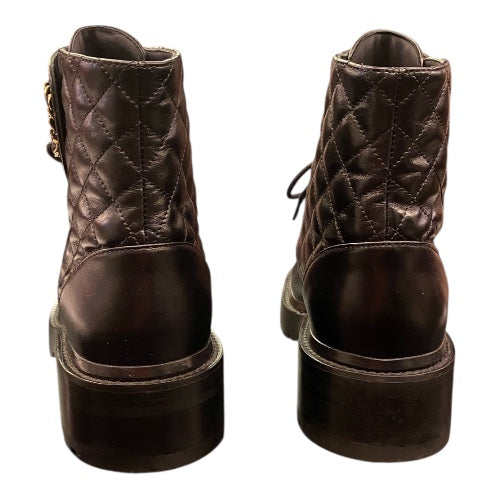CHANEL Leather CC Chain Link Logo Boots Size 38,5