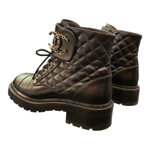 CHANEL Leather CC Chain Link Logo Boots Size 38,5