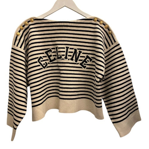 CELINE Striped Logo Boatneck Sweater Size M