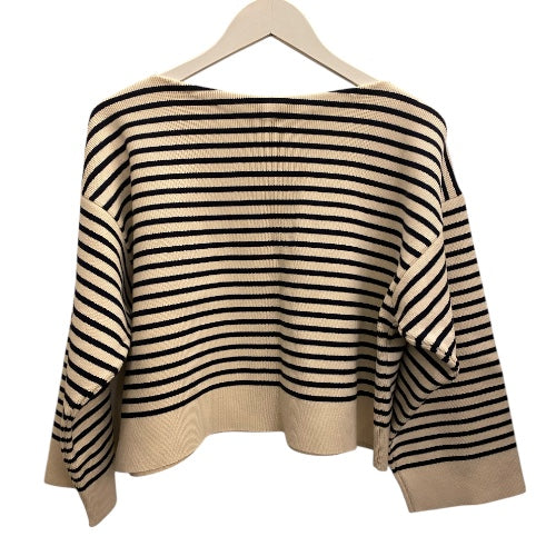 CELINE Striped Logo Boatneck Sweater Size M