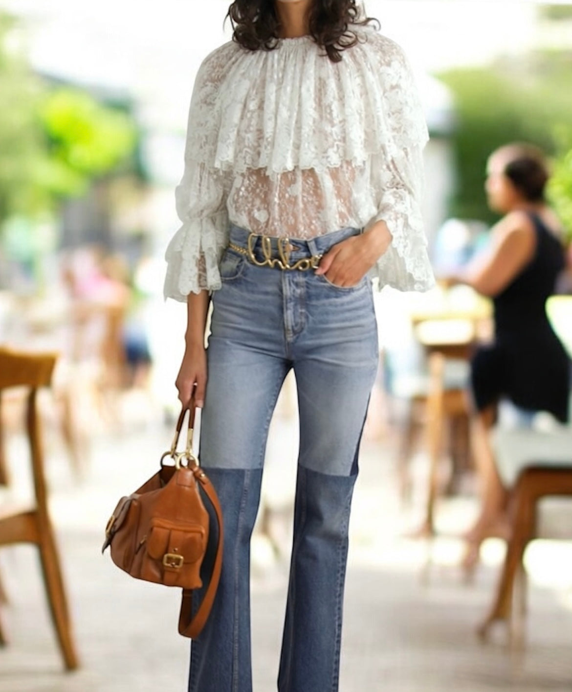 CHLOE Floral Lace Embroidered Blouse Size S