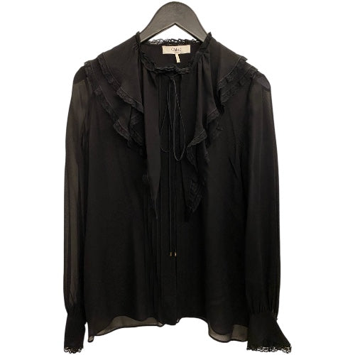 CHLOÉ Lace-Trimmed Pleated Silk-Chiffon Blouse Size S