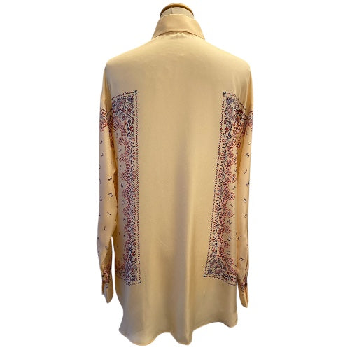 CELINE Beige Print Twill Silk Shirt Size 36